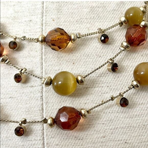 Brown beaded multi strand statement necklace - Picture 4 of 9